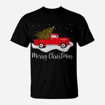 Vintage Wagon Christmas Shirt Tree On Car Xmas Red Truck T-Shirt | Crazezy UK