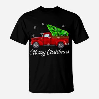 Vintage Wagon Christmas Tree Red Retro Farmer Truck Vacation T-Shirt | Crazezy UK