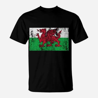 Wales Distressed Flag Welsh Red Dragon Retro Vintage Look Sweatshirt T-Shirt | Crazezy