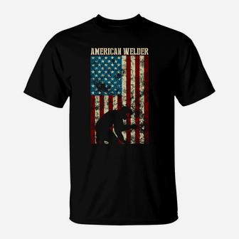 Welding Patriotic Distressed Usa American Flag Gift Welder T-Shirt | Crazezy