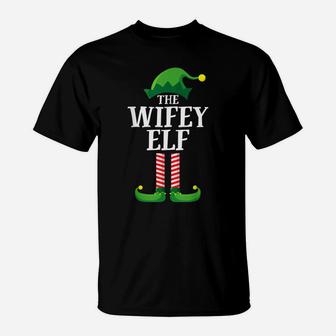 Wifey Elf Matching Group Christmas Couple Party Pajama Wife T-Shirt | Crazezy CA