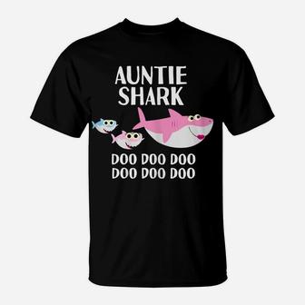 Womens Auntie Shark Doo Doo Aunty Aunt Niece Christmas Gifts T-Shirt | Crazezy