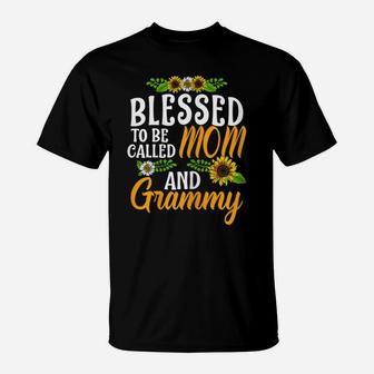 Womens Blessed To Be Called Mom And Grammy Thanksgiving Christmas T-Shirt | Crazezy
