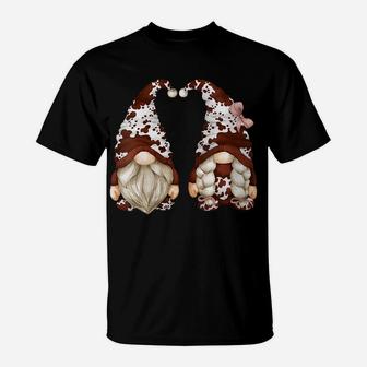 Womens Farm Animal Gnomes For Cow Lover With Dark Brown Cow Print T-Shirt | Crazezy