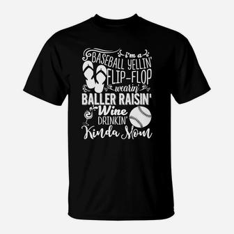 Womens Flip Flop Wearing Ballers Raisin Wine Drinkin Baseball Mom T-Shirt | Crazezy