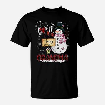 Womens I Love Being A Grandma Snowman Christmas Funny Xmas T-Shirt | Crazezy