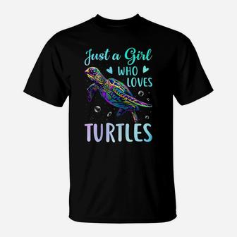 Womens Just A Girl Who Loves Turtles Watercolor Sea Ocean Gift T-Shirt | Crazezy