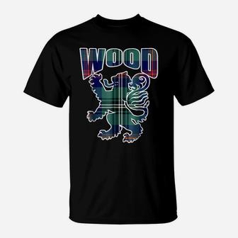 Wood Clan Kilt Tartan Lion Namesake Scottish Gift T-Shirt | Crazezy