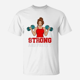 A Strong And Pretty Gymnastic Girl With Dumbbell T-Shirt | Crazezy