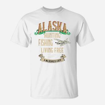 Alaska Hunting Fishing Living Free Vintage Wilderness T-Shirt | Crazezy