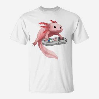 Axolotl Fish Playing Video Game White-Axolotl Lizard Gamers T-Shirt | Crazezy