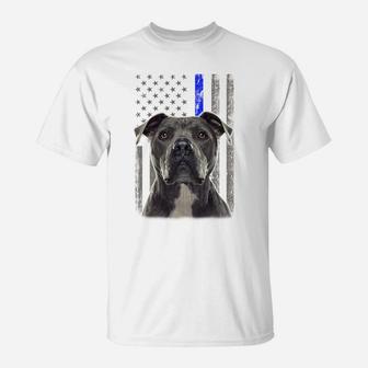 Back The Blue Thin Blue Line Usa Flag Pitbull Police Support Sweatshirt T-Shirt | Crazezy