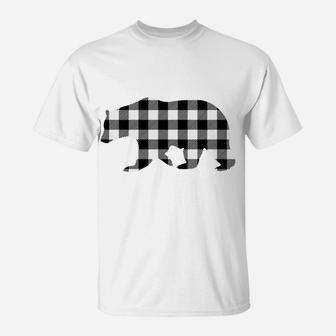 Black And White Buffalo Plaid Grandma Bear Christmas Pajama T-Shirt | Crazezy
