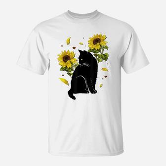 Cat Sunflower Christmas Tree Sun Flower Cat Lover Gift T-Shirt | Crazezy UK