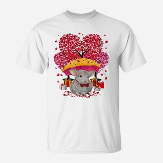 Chinchilla Valentines Day Three Tree And Raining Hearts Gift T-Shirt | Crazezy