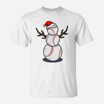 Christmas In July Summer Baseball Snowman Party Gift T-Shirt | Crazezy