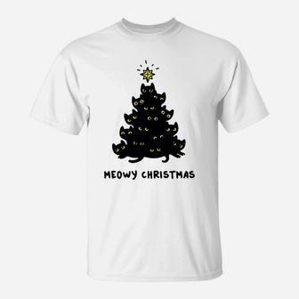 Christmas Merry Meowy Cats Christmas Tree Sweater Sweatshirt T-Shirt | Crazezy