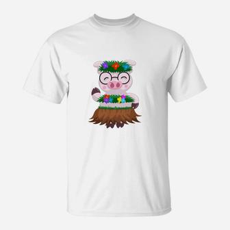 Cool Hawaiian Luau Pig Boar Hula Dancing T-Shirt | Crazezy