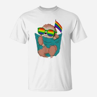 Cute Pocket Sloth Lgbt Animal Rainbow Flag Gay Pride T-Shirt | Crazezy DE