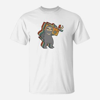 Cute Sloth Dancing With Radio Pet Animal Lover T-Shirt | Crazezy
