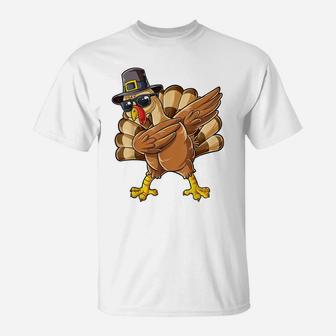 Dabbing Turkey Thanksgiving Day Gifts Pilgrim Boys Kids Men T-Shirt | Crazezy