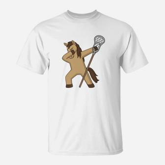 Dancing Dabbing Horse Lacrosse Player T-Shirt | Crazezy