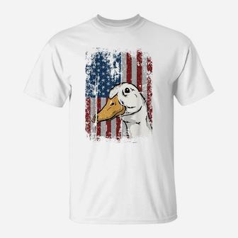 Druck America Flag Patriotic White Fowl Duck Farmer Gift T-Shirt | Crazezy AU