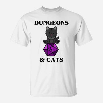 Dungeons And Cats, Nerdy Rpg Cat Dragon D20 Dice, Men, Women T-Shirt | Crazezy