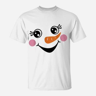 Eyelashes Christmas Outfit Snowman Face Costume Girls Teen T-Shirt | Crazezy CA