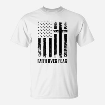 Faith Over Fears Christian Cross American Usa Flag Gym T-Shirt | Crazezy