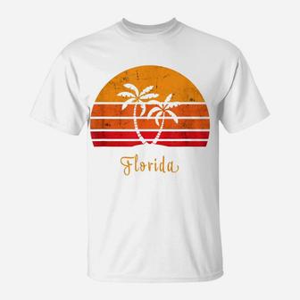 Florida Retro Vintage Sunset Palm Tree Tropical Beach Sunset T-Shirt | Crazezy CA