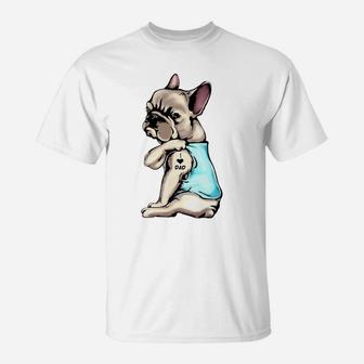 French Bulldog Tattoos I Love Dad Sitting Gift Father's Day T-Shirt | Crazezy DE