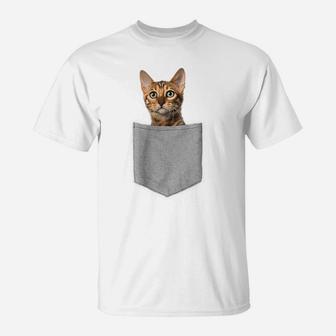 Funny Bengal Cat In Pocket Cute Kitty Lover Gifts T-Shirt | Crazezy