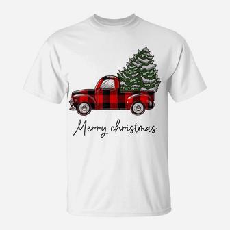 Funny Buffalo Plaid Red Truck Christmas Tree Shirt T-Shirt | Crazezy