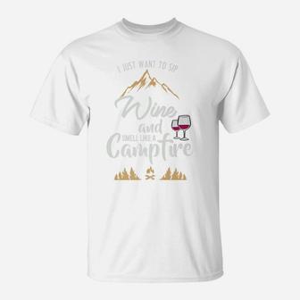 Funny Camping For Wine Lovers Womens Campfire Gift T-Shirt | Crazezy