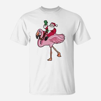 Funny Christmas In July Santa Claus Flamingo Summer Gift Sweatshirt T-Shirt | Crazezy AU