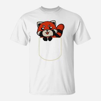 Funny Red Panda Bear In The Pocket Gift Red Panda Pocket T-Shirt | Crazezy