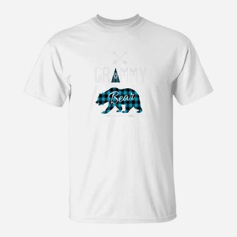 Grammy Bear Family Blue Buffalo Plaid Xmas Camping T-Shirt | Crazezy AU