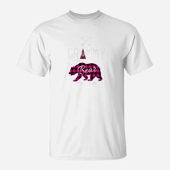 Grammy Bear Family Pink Buffalo Plaid Xmas Camping T-Shirt | Crazezy