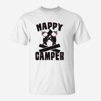 Happy Camper Funny Camping Hiking Cool Vintage Graphic Retro T-Shirt | Crazezy DE