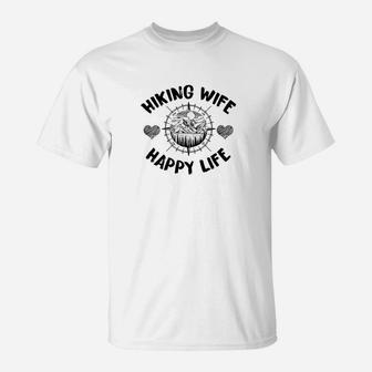 Hiking Wife Happy Life Funny Camping T-Shirt | Crazezy