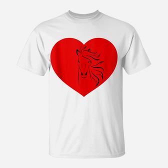 I Love Horses Red Heart Stable Girl Horse Groom Owner Lover T-Shirt | Crazezy