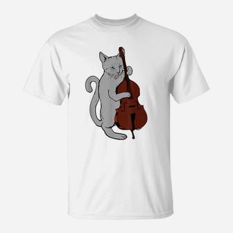 Jazz Cat Playing Upright Bass Shirt Cool Musician T-Shirt | Crazezy