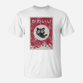 Kawaii Cat Japanese Black Anime Cat T Shirt T-Shirt | Crazezy