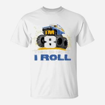Kids I'm 8 Years Old This Is How I Roll Monster Trucks T-Shirt | Crazezy UK