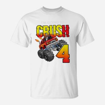 Kids Monster Truck Birthday Shirt 4 Year Old 4Th Birthday Party T-Shirt | Crazezy DE