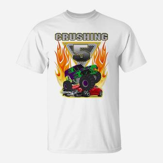 Kids Monster Truck Crushing Being 5 Five Years Old 5Th Birthday T-Shirt | Crazezy DE
