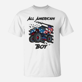 Kids Monster Truck Gift All American USA Flag - Boys 4Th Of July T-Shirt | Crazezy UK