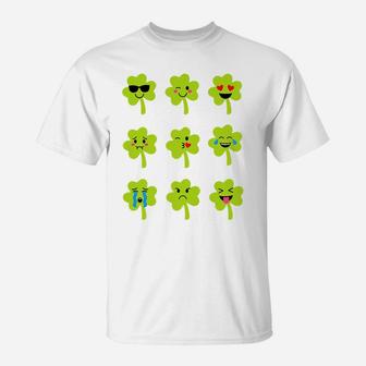 Kids Saint Patricks Day Cute Gift For Baby Boy Shamrock Emoticon T-Shirt | Crazezy