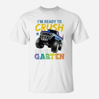 Kindergarten Monster Truck Back To School Shirt Boys Gift T-Shirt | Crazezy